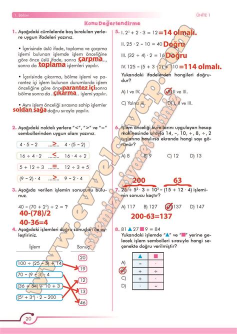 6 sınıf matematik ders kitabı cevapları sayfa 20